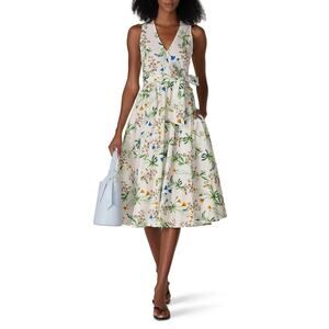 Marissa Webb White Floral Print Tie Waist V-Neck Sleeveless Midi Dress Size 4